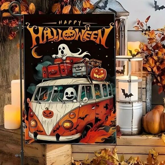 Brand New Halloween Hippie Van Ghost Fall Funny Graphics Garden Decoration Flag - Picture 7 of 10